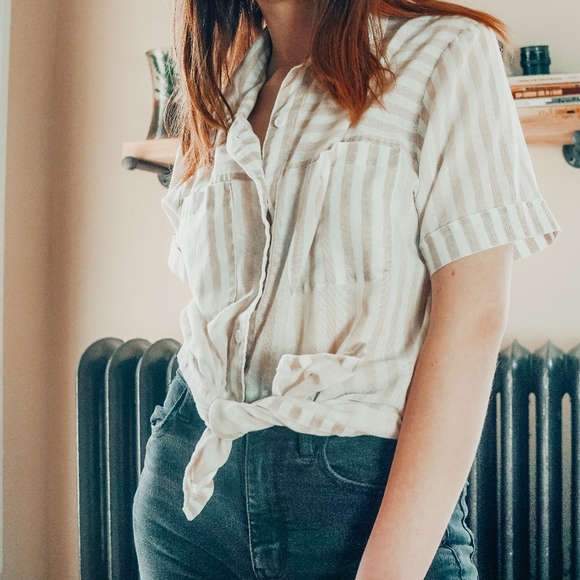 Vintage Tops - Vintage Semi-sheer Striped cotton button down